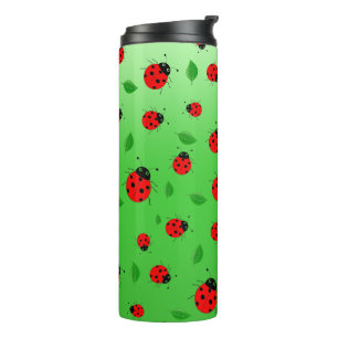 Kinder Niedlicher roter Ladybug und grün verlassen Thermosbecher