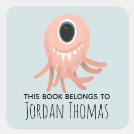 Kinder Niedliches rosa Monster-Buchzeichen Quadratischer Aufkleber