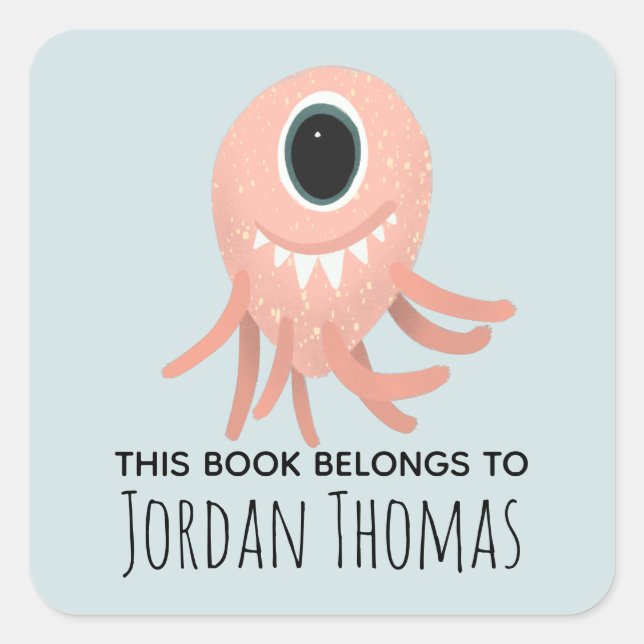 Kinder Niedliches rosa Monster-Buchzeichen Quadratischer Aufkleber (Vorderseite)