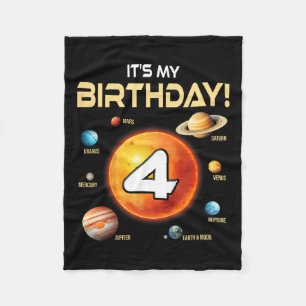 Kinder Niedliches Sonnensystem 4. Geburtstag 4 Jah Fleecedecke