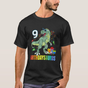Kinder Nine Saurus Birthday Rex Dino 9th Dinosauri T-Shirt