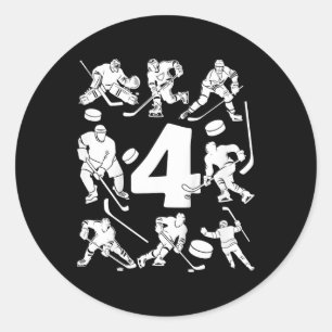 Kinder Nummer 4 Jahre Eishockey 4. Geburtstag Runder Aufkleber