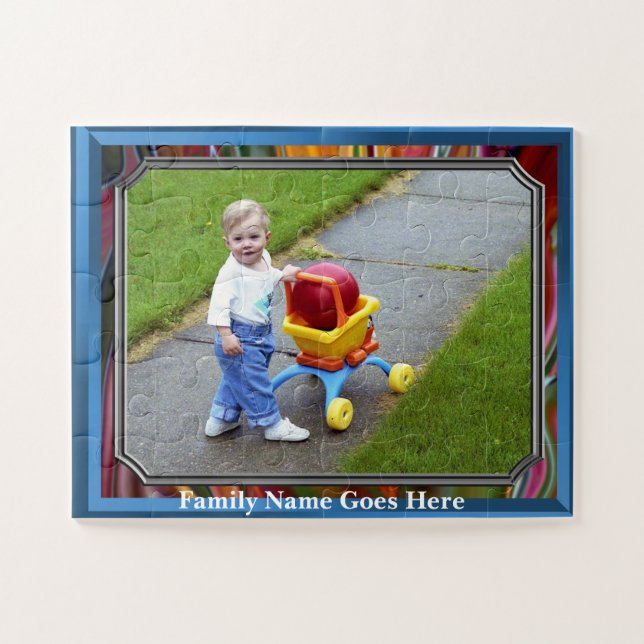 Kinder- oder Familienfoto mit Namen Puzzle (Horizontal)