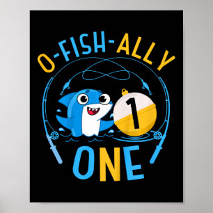 Kinder Ofishally Eins 1. Geburtstag Angeln Thema O Poster