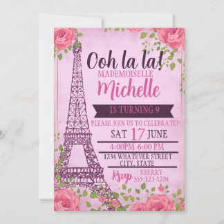 Kinder Paris Geburtstagsparty Custom Einladung