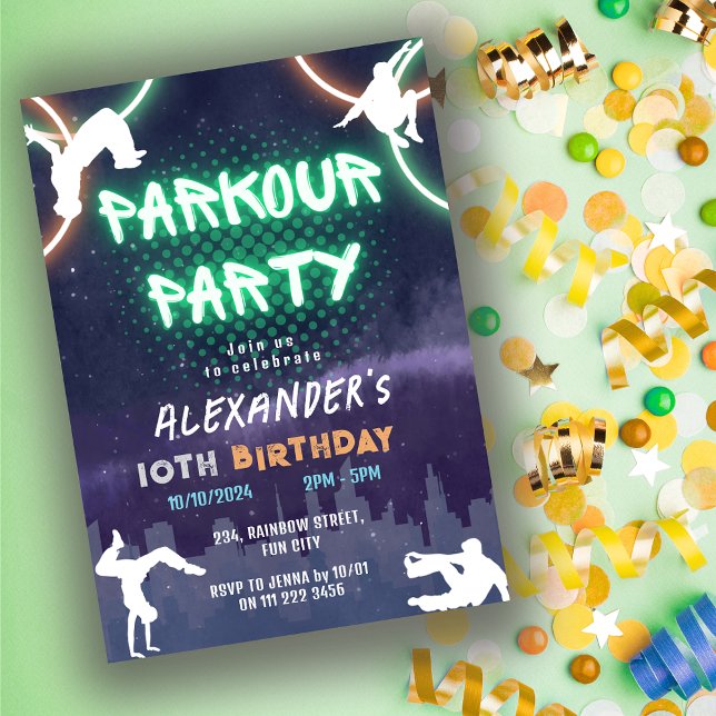Kinder Parkour Party Geburtstag Einladung (Kids Parkour Party Birthday Invitation)