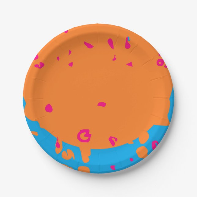 Kinder Party Farben Blau blass orange pink Pappteller (Vorderseite)