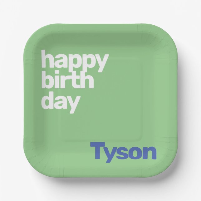 Kinder Party Papierplatte Happy Birthday Green Pappteller (Vorderseite)