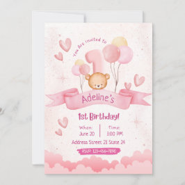 Kinder Pastel Pink Niedlich 1. Geburtstag Einladun Einladung