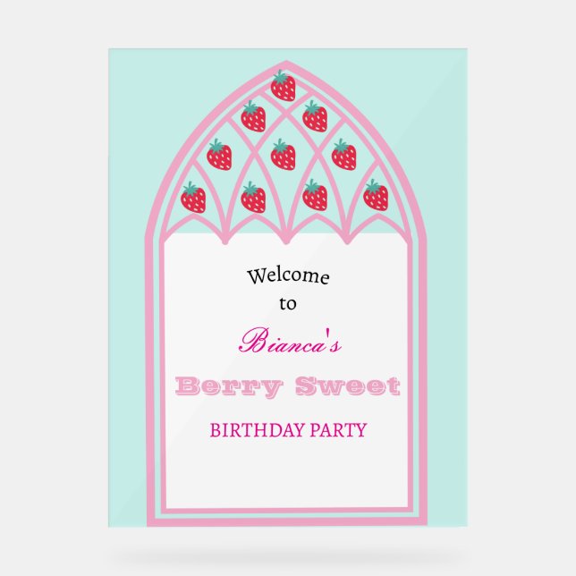 Kinder Personalisiert Berry Sweet Party Begrüßungs Acrylschild (Vorderseite)