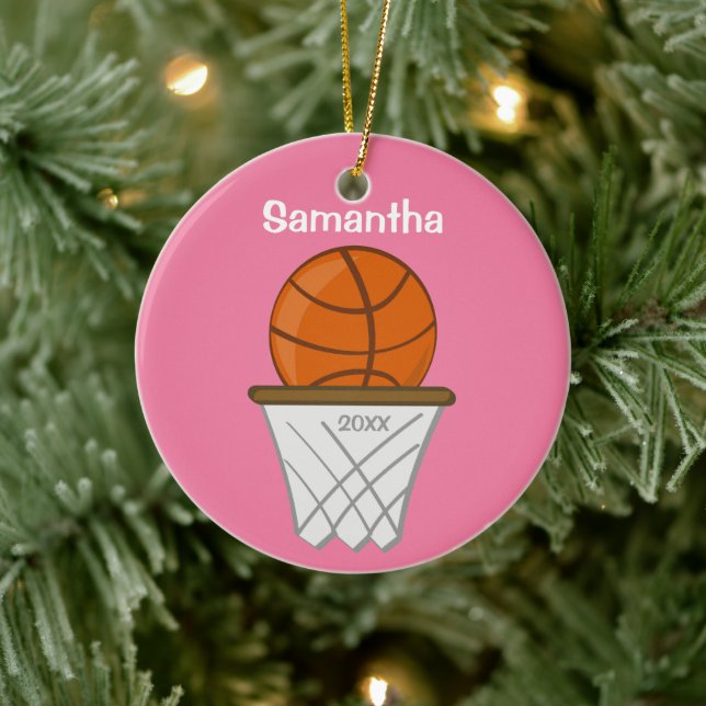 Kinder Personalisiert Girl Basketball Pink Keepake Keramik Ornament (Baum)