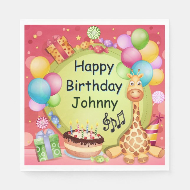 Kinder Personalisiert glücklich Geburtstag Serviette (Vorderseite)