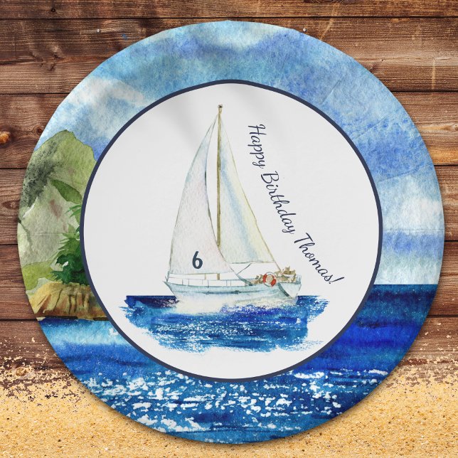 Kinder Personalisiert Ocean Sailboat Geburtstagspa Pappteller (Von Creator hochgeladen)