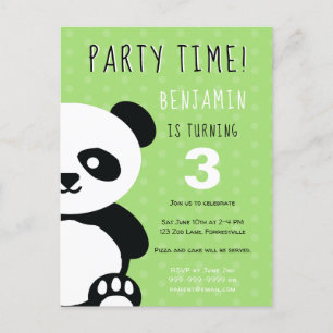 Kinder Personalisiert Panda Kawaii Green Geburtsta Einladungspostkarte