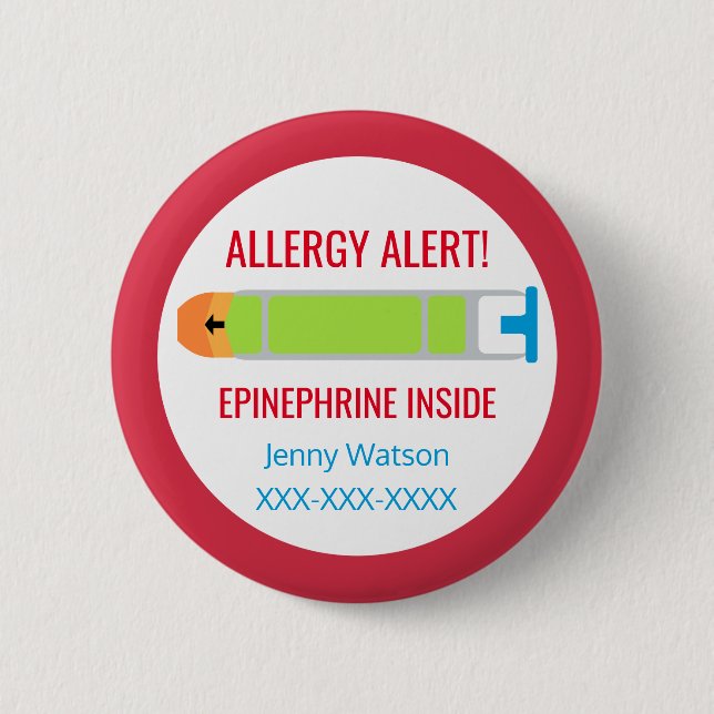 Kinder Personalisierte Allergie Warnhinweis Epinep Button (Vorderseite)