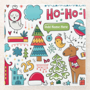 Kinder Personalisierte Weihnachts Folk Art Doodles Glasuntersetzer
