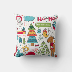 Kinder Personalisierte Weihnachts Folk Art Doodles Kissen