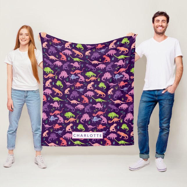 Kinder Personalisierten Dinosaurier Rosa Lila Mädc Fleecedecke (Beispiel)