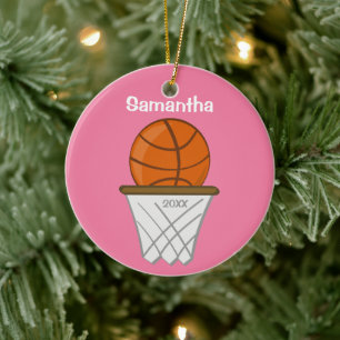 Kinder Personalisierter Basketball Pink Keepake Keramik Ornament
