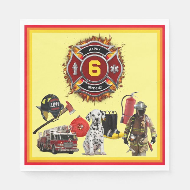 Kinder Personalisierter Feuerwehrmann Geburtstag Serviette (Vorderseite)