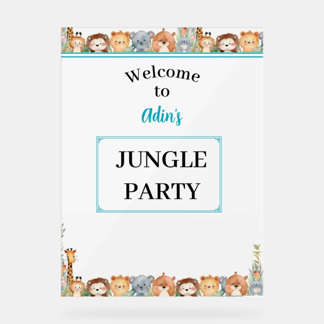 Kinder Personalisiertes Jungle Party Begrüßungszei Acrylschild (Vorderseite)