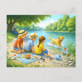 Kinder Picnic am Fluss Iasar Feiertagspostkarte