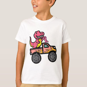 Kinder Pink-Dino-Monster LKW Brustkrebs-Warnung T-Shirt