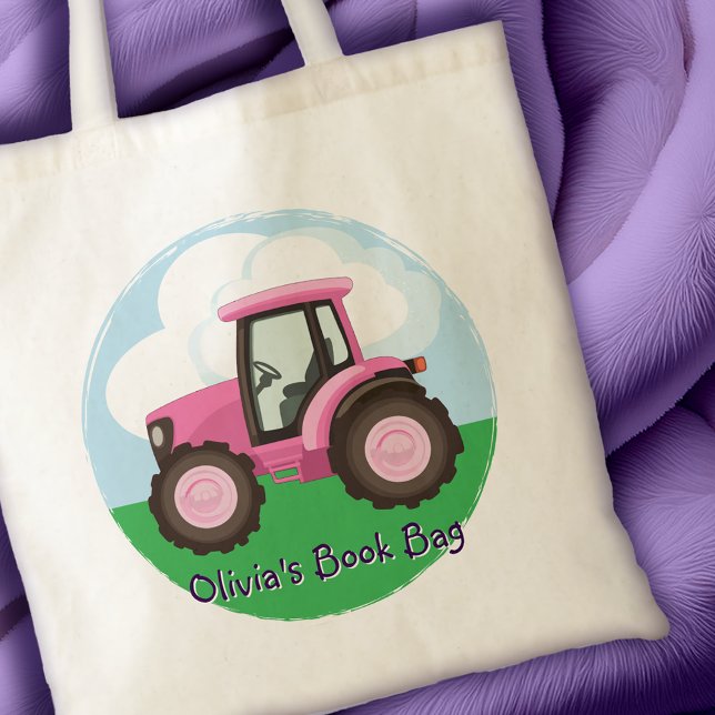 Kinder Pink Farm Traktor Niedlich Girl Personalisi Tragetasche (Kids Pink Farm Tractor Cute Girly Personalized Tote Bag)