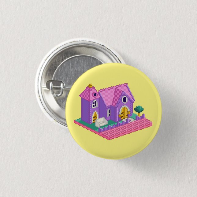 Kinder Pink Lila Pixel Art 90s Toy Church Sticker Button (Vorne & Hinten)