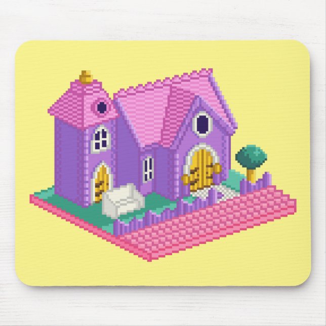 Kinder Pink Lila Pixel Art 90s Toy Church Sticker Mousepad (Vorne)