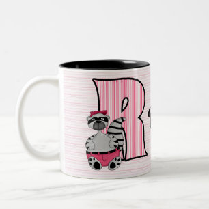Kinder Pink Raccoon Monogramm Buchstaben R mit Nam Zweifarbige Tasse