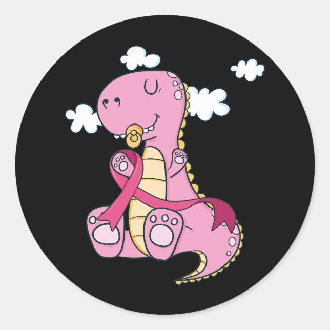 Kinder Pink Ribbon T Rex Dinosaurier Brustkrebs Kr Runder Aufkleber (Vorderseite)