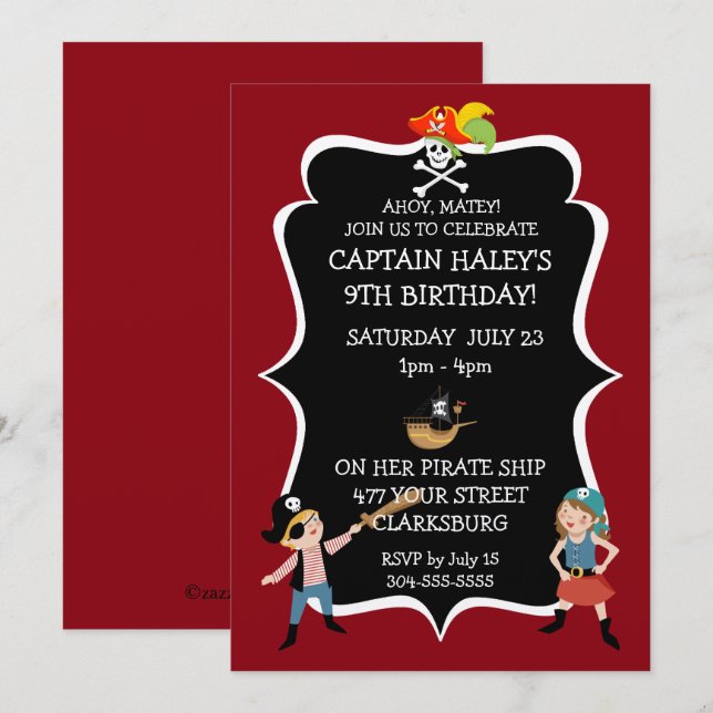 Kinder Pirate Geburtstagsparty Einladung (Vorne/Hinten)