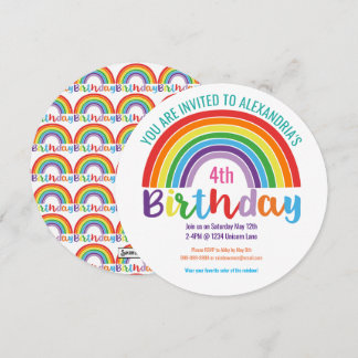 Kinder Rainbow Birthday Party Hübsche Girls Einladung