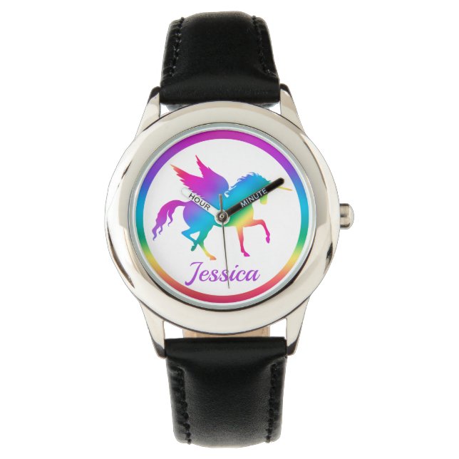 Kinder Rainbow Gradient Unicoron Silhouette Armbanduhr (Vorderseite)