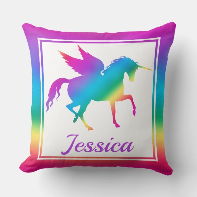 Kinder Rainbow Gradient Unicoron Silhouette Kissen (Vorderseite)