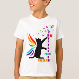 Kinder Rainbow Pride Cat and Butterfly T - Shirt