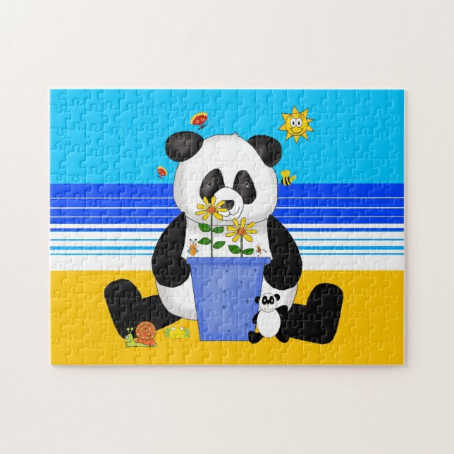 Kinder rätseln Panda am Strand Puzzle (Horizontal)