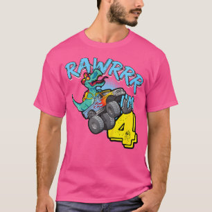 Kinder Rawr I bin 4. Geburtstag Monster Truck T-Re T-Shirt