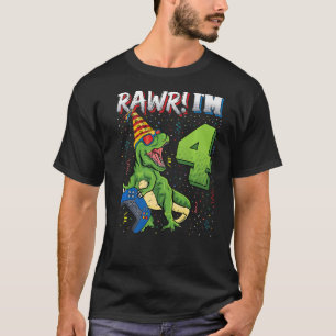 Kinder Rawr Ich bin 4. Geburtstag Dinosaurier mit T-Shirt