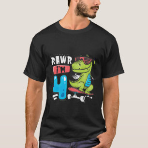 Kinder Rawr ich bin 4 T Rex Dinosaur Skateboard Bo T-Shirt