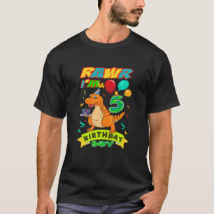 Kinder Rawr ich bin 5. Geburtstag Junge Dino Rex 5 T-Shirt