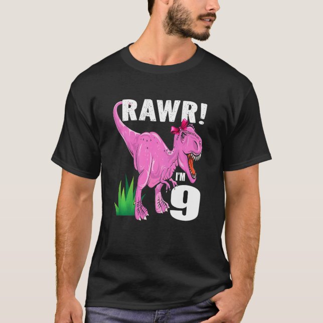 Kinder Rawr ich bin 9 Dinosaurier Rex 9. Geburtsta T-Shirt (Vorderseite)