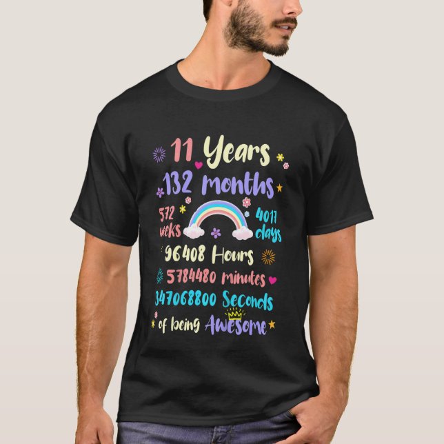 Kinder Regenbogen 11 Jahre 132 Monate 572 Wochen H T-Shirt (Vorderseite)