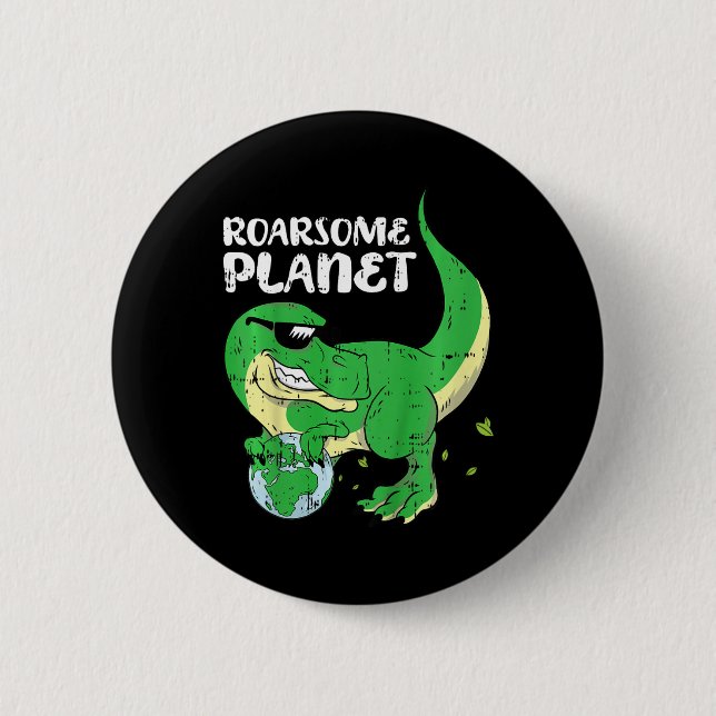 Kinder Roaring Planet Earth Day Environmental Dino Button (Vorderseite)