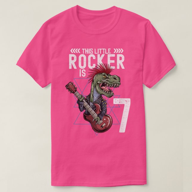 Kinder Rock and Roll Music T Rex Dinosaur 7. Gebur T-Shirt (Design vorne)