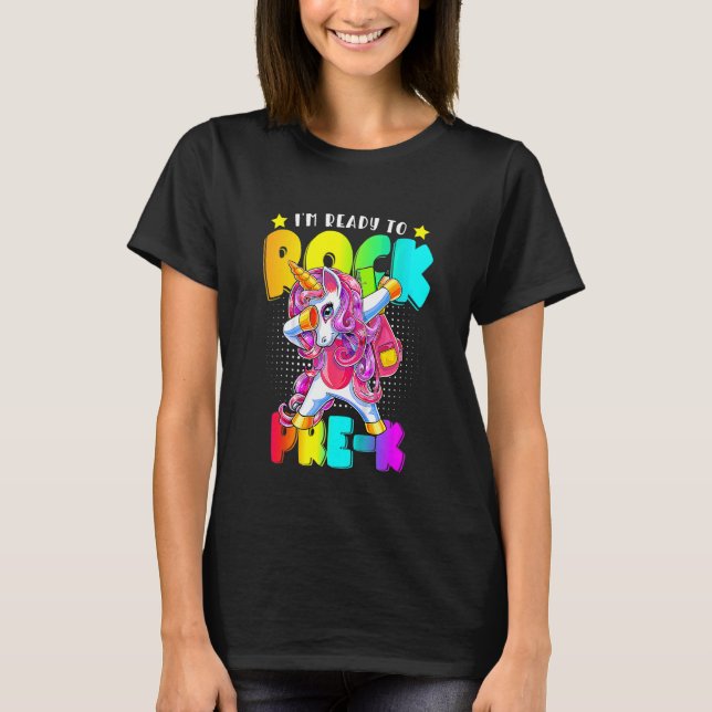 Kinder Rock Pre K Dabbing Einhorn Girls zurück zum T-Shirt (Vorderseite)
