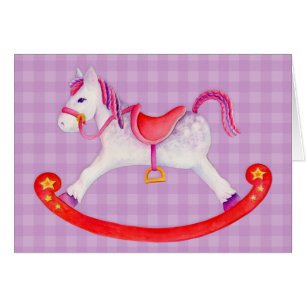 Kinder Rockpferd Kunstkarte lila grau rosa