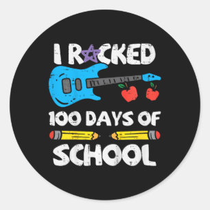 Kinder rockten 100 Tage Schulgitarre 100 Tage Sm Runder Aufkleber