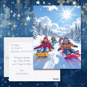 Kinder Rodeln Winter Personalisiert Weihnachten Postkarte
